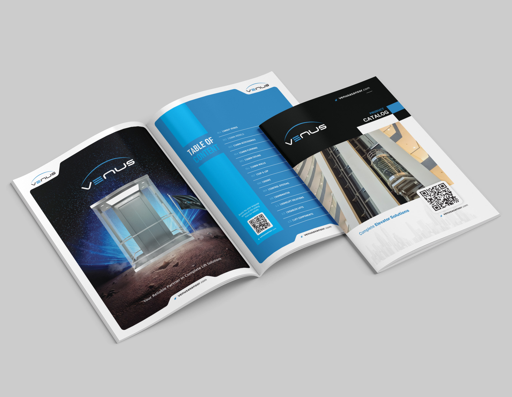 Venus Elevator Product Catalog 2024 - English Version - Elevator Cabins, Lift Systems, Doors and Spare Parts